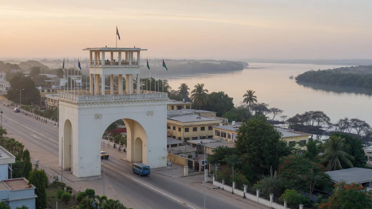 A journey scene connecting Banjul, The Gambia with treatment in India.